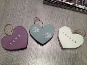 Various large wooden hearts